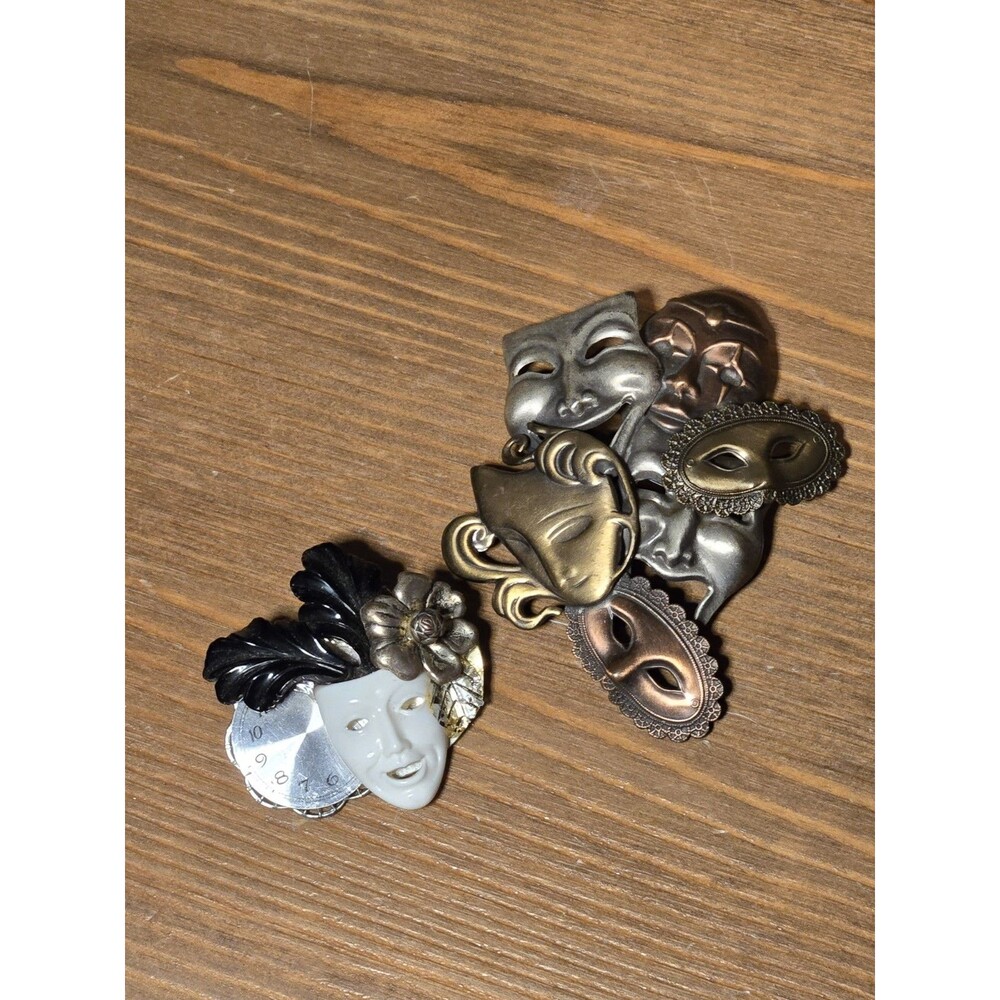 2 Vintage Theatre Mask Pins Brooches, 80's 90's